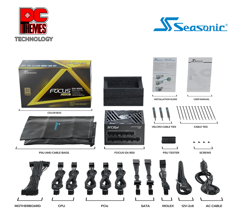 Seasonic Focus GX-850w V4 ATX3 80+ Gold Power Supply - Black